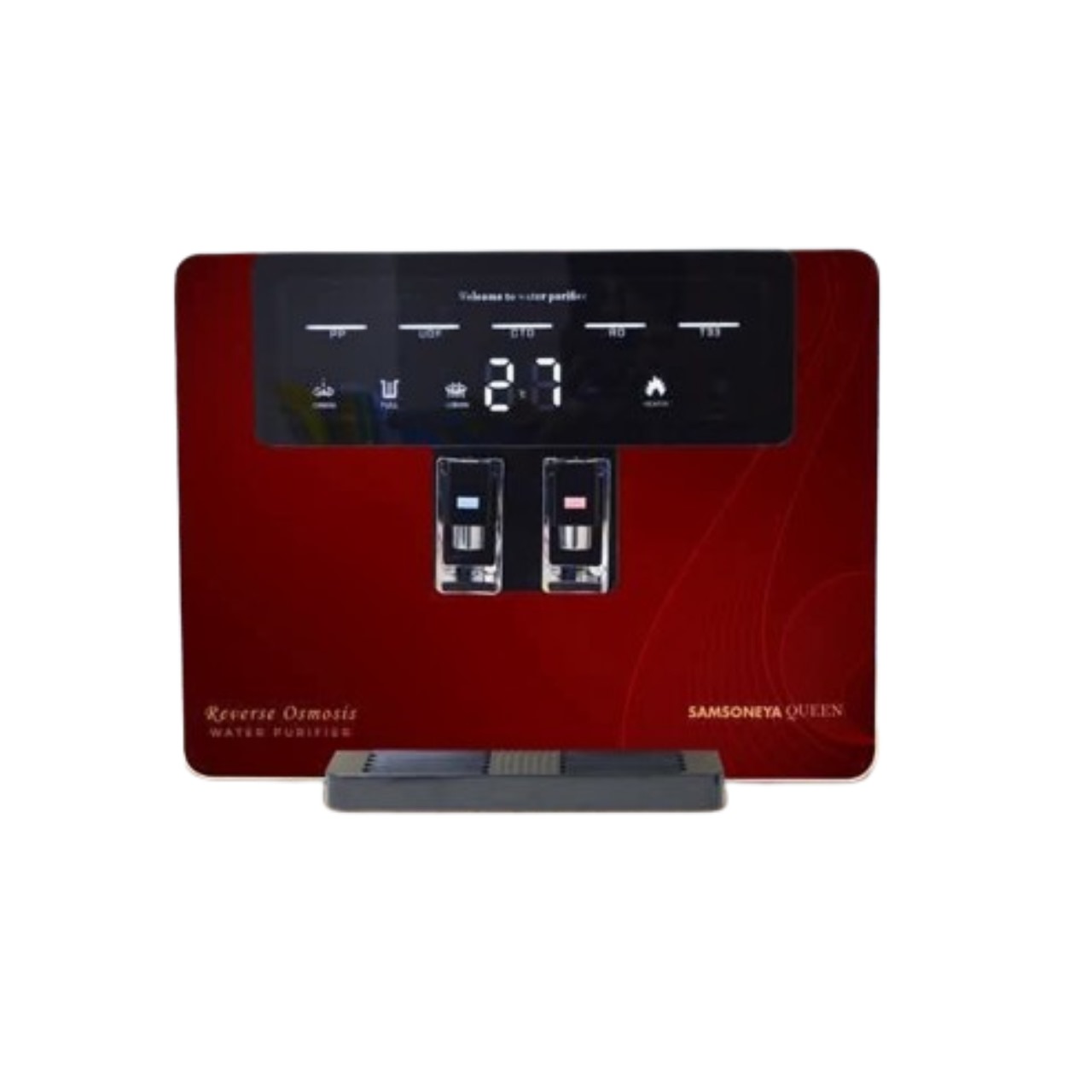 Samsneya Queen RO Water Purifier delivering hot, cold, and normal purified water for home use